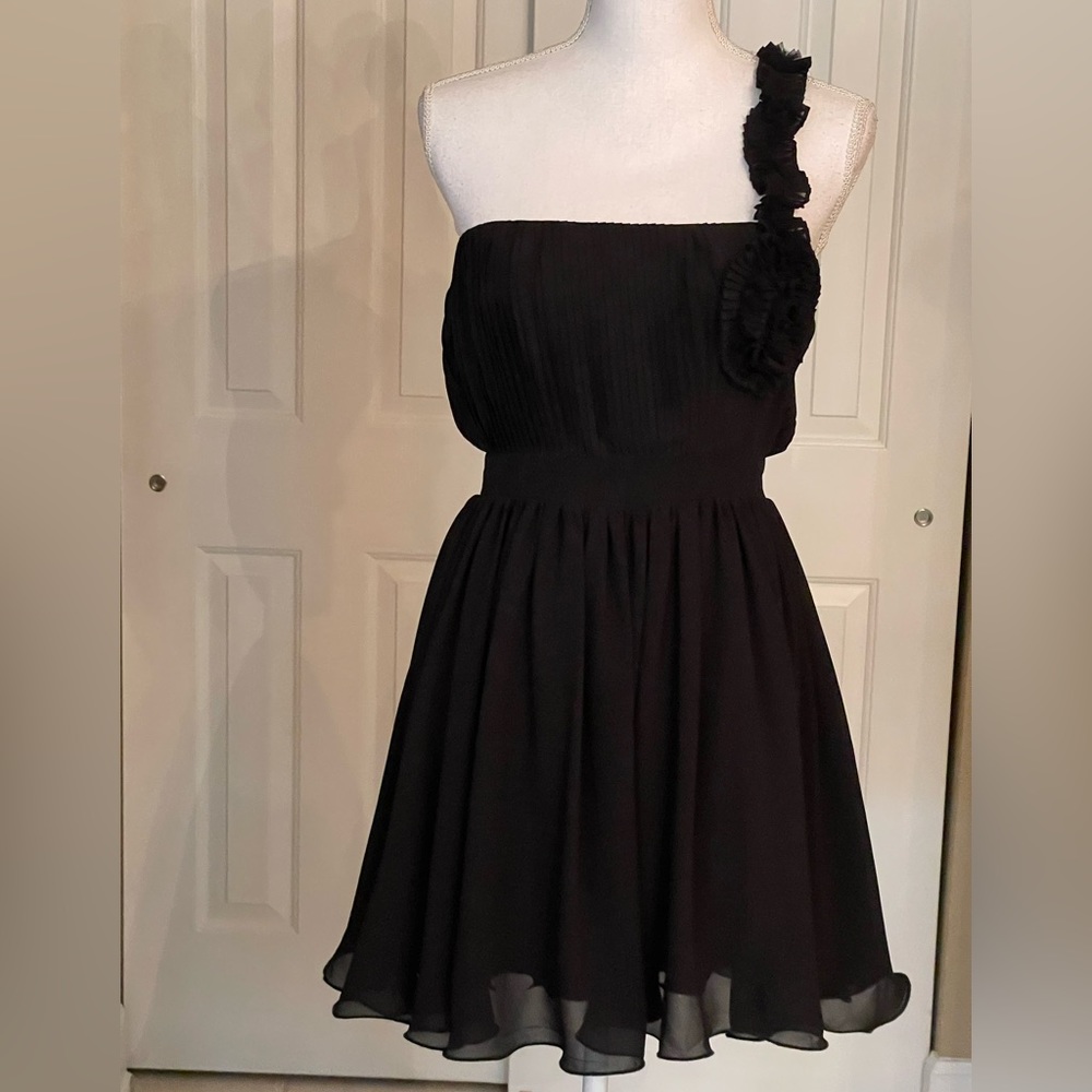 MM Couture Holiday Party Dress One Shoulder Little Black Dress Side Zipper Small
